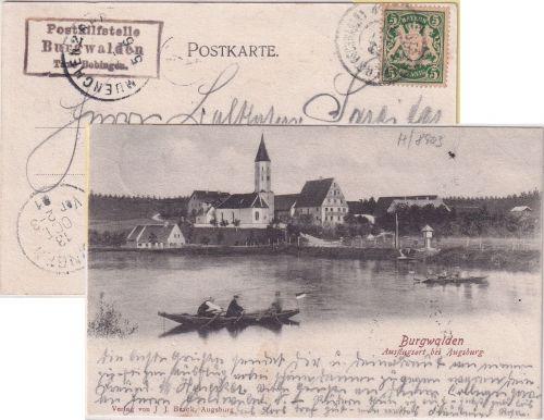 Bayern - Burgwalden T. Bobingen Posthilfstelle Ra3 Karte Strassberg München 1901