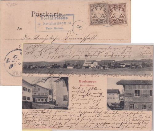 Bayern - Neuhausen T. Metten Posthilfstelle Ra3 Ansichtskarte n. München 1903