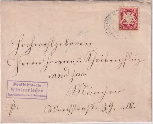 Bayern - Winterrieden T. Babenhausen Posthilfsstelle Ra3 Brief n. München 1901