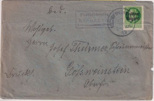 Bayern - Kreuzberg T. Bischofsheim (Rhön) Posthilfsstelle Ra3 Drucksache 1919
