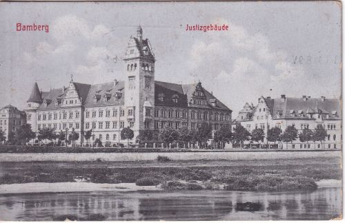 Bayern - Bamberg Justizgebäude sw-AK gelaufen/portofr. Soldatenkarte 1911