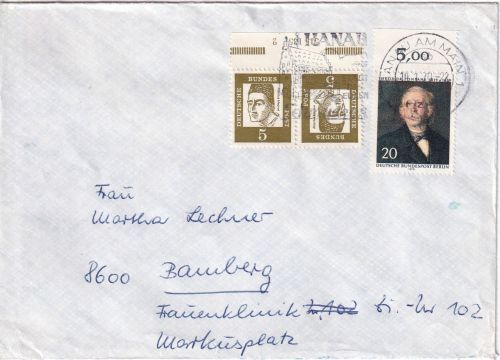 BRD - 5 Pfg. Bed. Deutsche Zusammendruck/Hausauftragsnummer u.a. Brief 1970