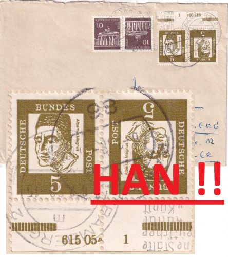 BRD - 5 Pfg. Bed. Deutsche Zusammendruck/Hausauftragsnummer u.a. Brief 1968