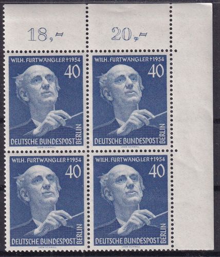 Berlin - 40 Pfg. Furtwängler 4er-Block Bogenecke rechts oben postfrisch