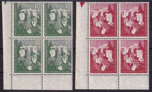 BRD - 10+20 Pfg. Bundesjugendplan 4er-Block Bogenecke links unten postfrisch