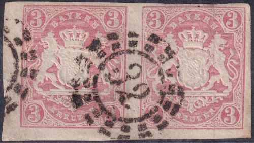 Bayern - 3 Kr. Wappen geschn. waagr. Paar/Bogenrand oMR 32 (Augsburg)