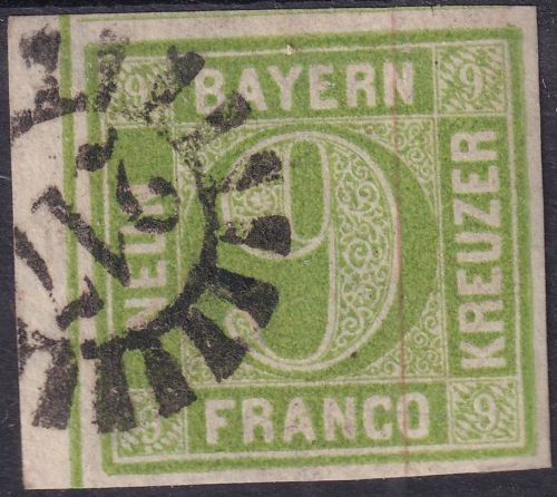 Bayern - 9 Kr. Quadrat grün Randstück gMR 217 (München)