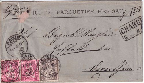 Schweiz - 5+10 (Paar) Rp. sitz. Helvetia Chargebrief Herisau - Hoffeld 1880