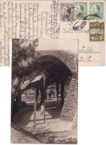 Spanien - 5+2x10 C. Alfons + Vignette Ausstellung Barcelona Karte n. FFM 1931