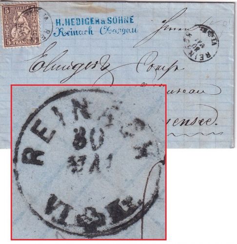Schweiz - Reinach 30. MAI (1865) Zwerg-K1 Brief 5 Rp. sitz. Helvetia n. Ermensee