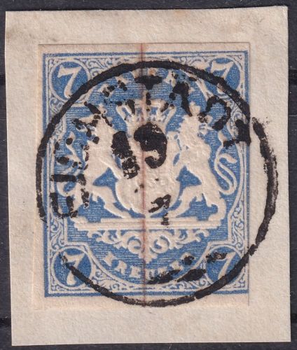 Bayern - 7 Kr. Wappen geschn. Plattenfehler I Zier-K1 Eichstädt 19/7 Briefstück