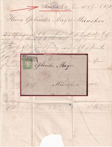 Bayern - 1 Kr. Wappen geschn. Ortsbrief L2 München 21. APR 1870 (Simbach !)