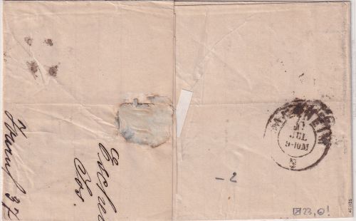 Bayern - 3 Kr. Wappen gez. Brief n. Mannheim viol. 22mm-K1 Eschlkam 9/7 (1872)