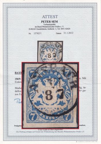 Bayern - 7 Kr. Wappen geschn. d-Farbe !! Fingerhut-K1 Ansbach 8/7 Attest Sem BPP