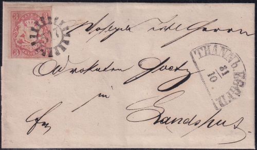 Bayern - 3 Kr. Wappen geschn. Brief gMR 517 Thann b. Eggenfelden 31/10 (1867)