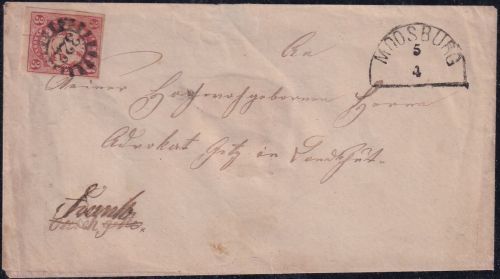 Bayern - 3 Kr. Wappen geschn. Brief n. Landshut gMR 322 Moosburg 5/4 (1868)