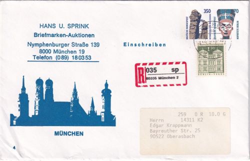 BRD - 350+70 Pfg. Privatganzsache+Zusatz Einschreibebrief München 1995