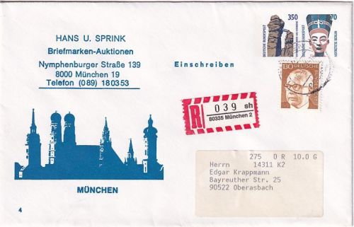 BRD - 350+70 Pfg. Privatganzsache+Zusatz Einschreibebrief München 1997