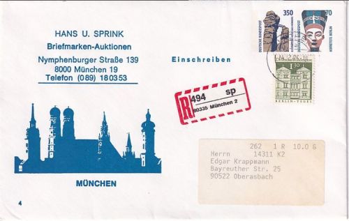 BRD - 350+70 Pfg. Privatganzsache+Zusatz Einschreibebrief München 1995