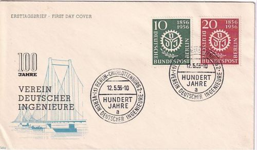 Berlin - 100 Jahre Verein Dt. Ingenieure Schmuck-FDC ESST Charlottenburg 12.5.56