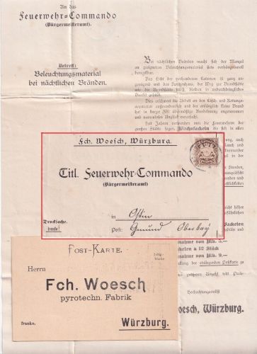 Bayern - 3 Pfg. Drucksache (Feuerwehr-Zubehör) Würzburg - Ostin P. Gmund 1907
