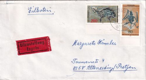 BRD - 200+80 Pfg. Fossilien Eilbrief (2.Gew.st.) Würzburg - Altenerding 1978