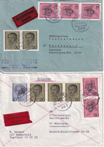 BRD - 200. Geb. Beethoven/Hegel/Hölderlin 2 Eilbriefe Solingen/Remscheid 1970