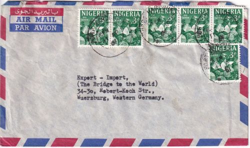 Nigeria - 6x3 P. Schnitzer Luftpostbrief Port Harcourt - Würzburg 1961