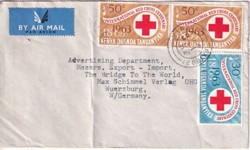 Ostafrik Gemeinschaft - 30+2x50 C. 100 J. Rotes kreuz Luftpostbrief Nairobi 1963