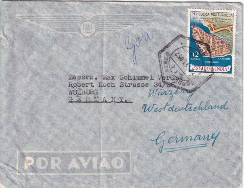Portugiesisch Indien - 12 T. 450 J. Gründung Luftpostbrief Goa - Würzburg 1957