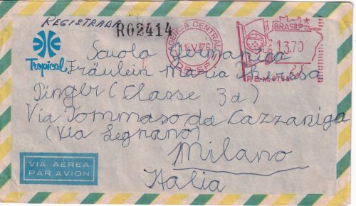 Brasilien - Sau Paulo 1976 13,70 Cr. Postfreistempel Lupo-Einschreibebrief