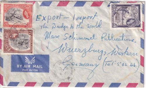 Britisch Guiana - 24+12+4 C. Freimarken Luftpostbrief Cane Grove - Würzburg 1966