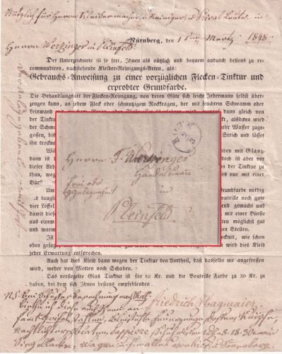 Bayern - Roth 2/3 Fingerhut-K1 Francobrief (Inhalt !) n. Pleinfeld 1848