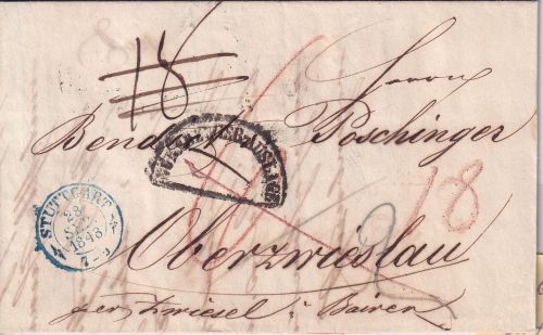 Württemberg/Bayern - Stuttgart 1848 Nürnberger Auslage Portobrief