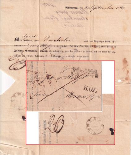 Bayern/Österreich - Nürnberg 8. SEP 1847 L2 BOC-Brief n. Meran/Südtirol