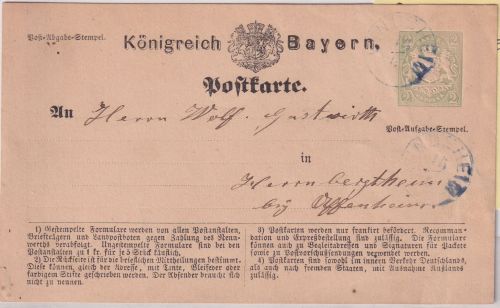 Bayern - Windsheim 15/6 viol. 22mm-K1 (Typ 17II) 2 Kr. Ganzsache 1873