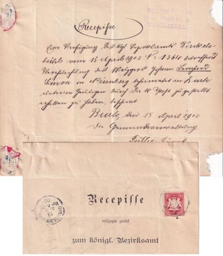 Bayern - 10 Pfg. Wappen Retourrecepisse Burk - Dinkelsbühl 1903