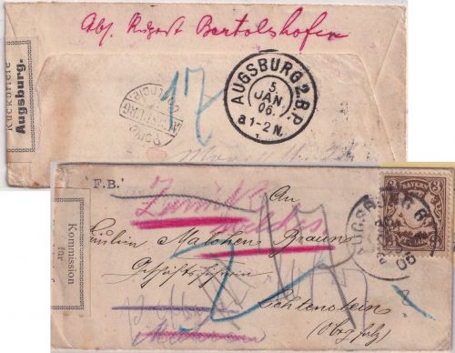 Bayern - Kommission für Rückbriefe Augsburg Verschlusszettel Drucksache 1906