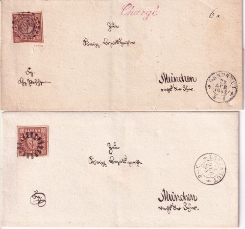 Bayern - 6 Kr. Quadrat braun Brief/Chargebrief gMR/oMR 269 Landshut 1858/62