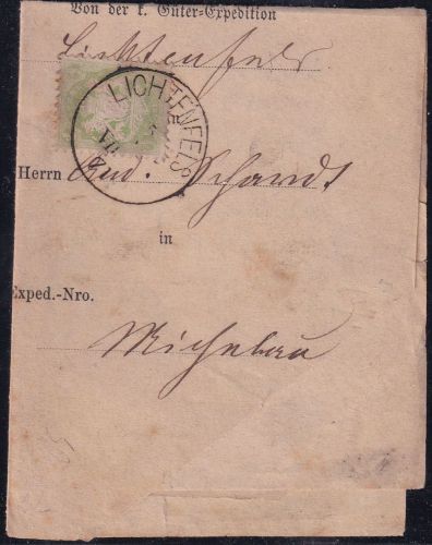 Bayern - 1 Kr. Wappen gez. Frachtgutbenachrichtigung/Nachbarort Lichtenfels 1871