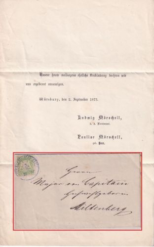 Bayern - 1 Kr. Wappen gez. Drucksache viol. K1 Würzburg Stadt 3/9 (1873)