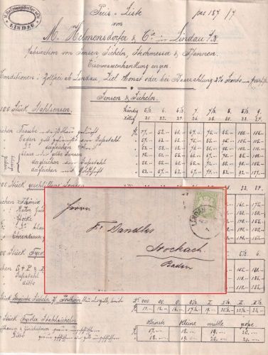 Bayern/Baden - 1 Kr. Wappen gez. Drucksache K1 Lindau - Stockach 1871