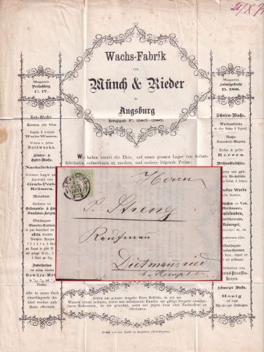 Bayern - 1 Kr. Wappen gez. Drucksache OPA Augsburg 20. OCT 1871 - Dietmannsried