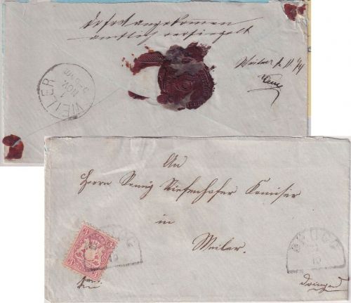 Bayern - 3Kr. Wappen gez. Brief HKS Brugg - Weiler 1874 "amtlich verschlossen"