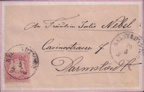 Bayern - 3Kr. Wappen gez. Damen-Zierbrief K1 Neustadt a/Hdt. 23/5 - Darmstadt
