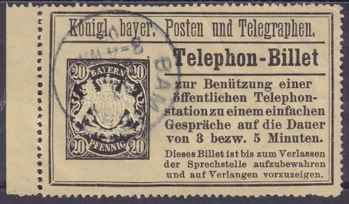 Bayern - 20 Pfg. Telefonbillet gezähnt K1 Bamberg 1902