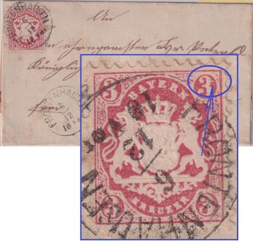 Bayern - 3 Kr. Wappen gez. Wz.2 (Plattenfehler ?) Brief K1 Frontenhausen 1975
