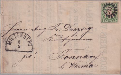 Bayern - 1 Kr. Wappen geschn. Drucksache gMR 315 Miltenberg 8/9 - Tonndorf 1868