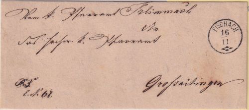 Bayern - Fischach 16/11 schwarzer Zier-K1 Typ 18a Dienstbrief n. Großaitingen