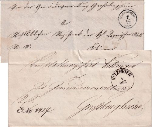 Bayern - Grosslangheim 7/12 schwarzer Zier-K1 Typ 18a Dienstbrief 1870